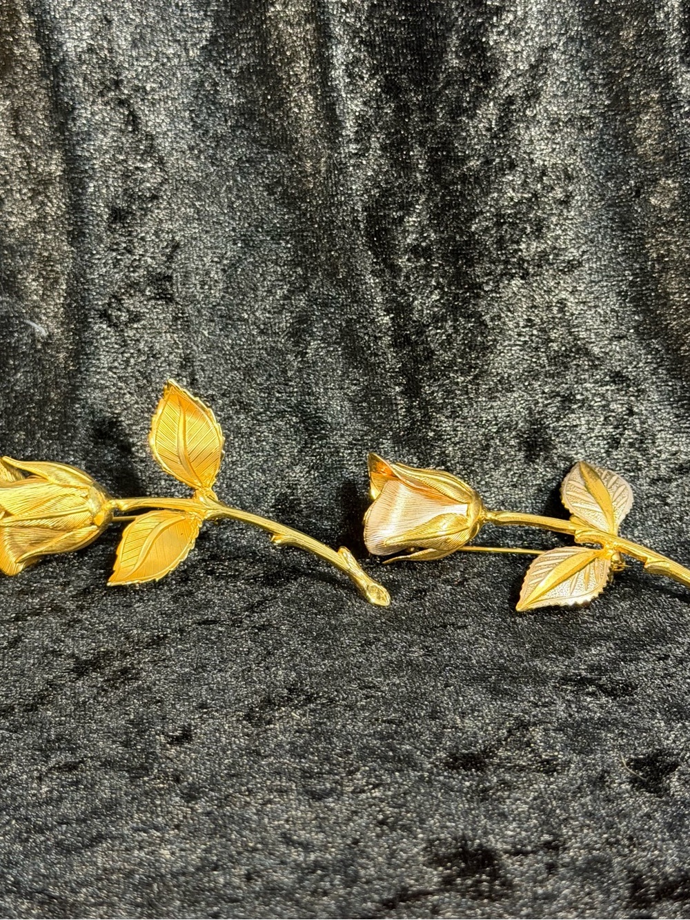 Source Unknown Gold Rosebud Brooch and gold and silver Pair - Gold